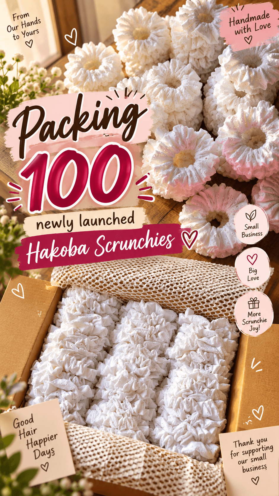 Packing 100 Newly launched Hakoba Scrunchies